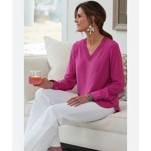 Soft Surroundings Pink Alita Long Sleeve Tunic Top Blouse Women’s Size Medium